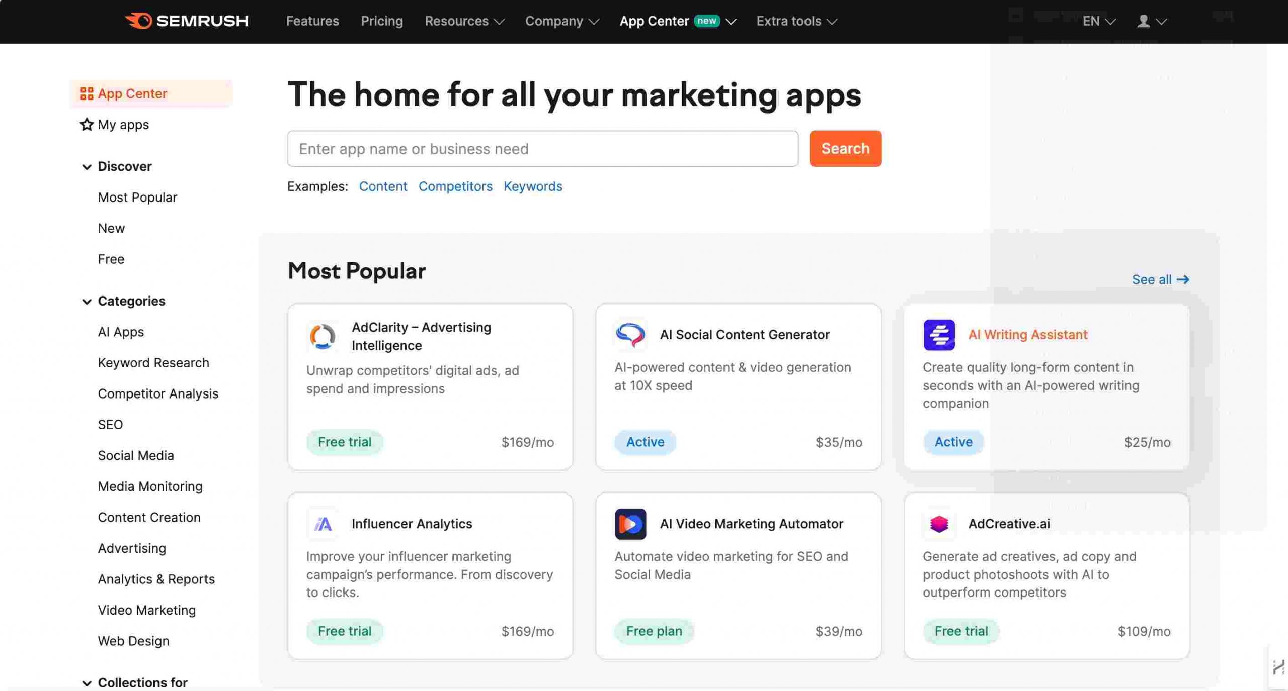 Semrush App Page