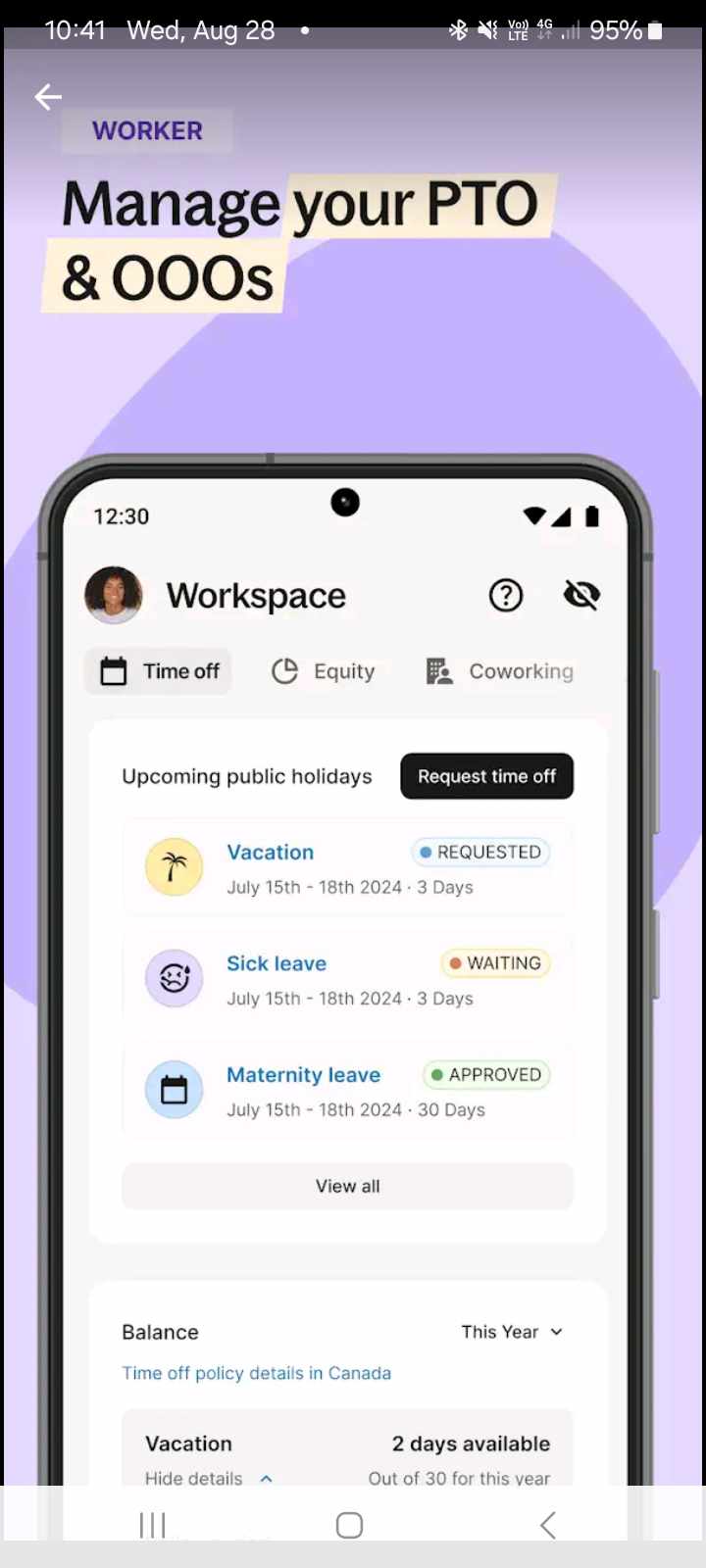 Manage paid time off with Deel Mobile