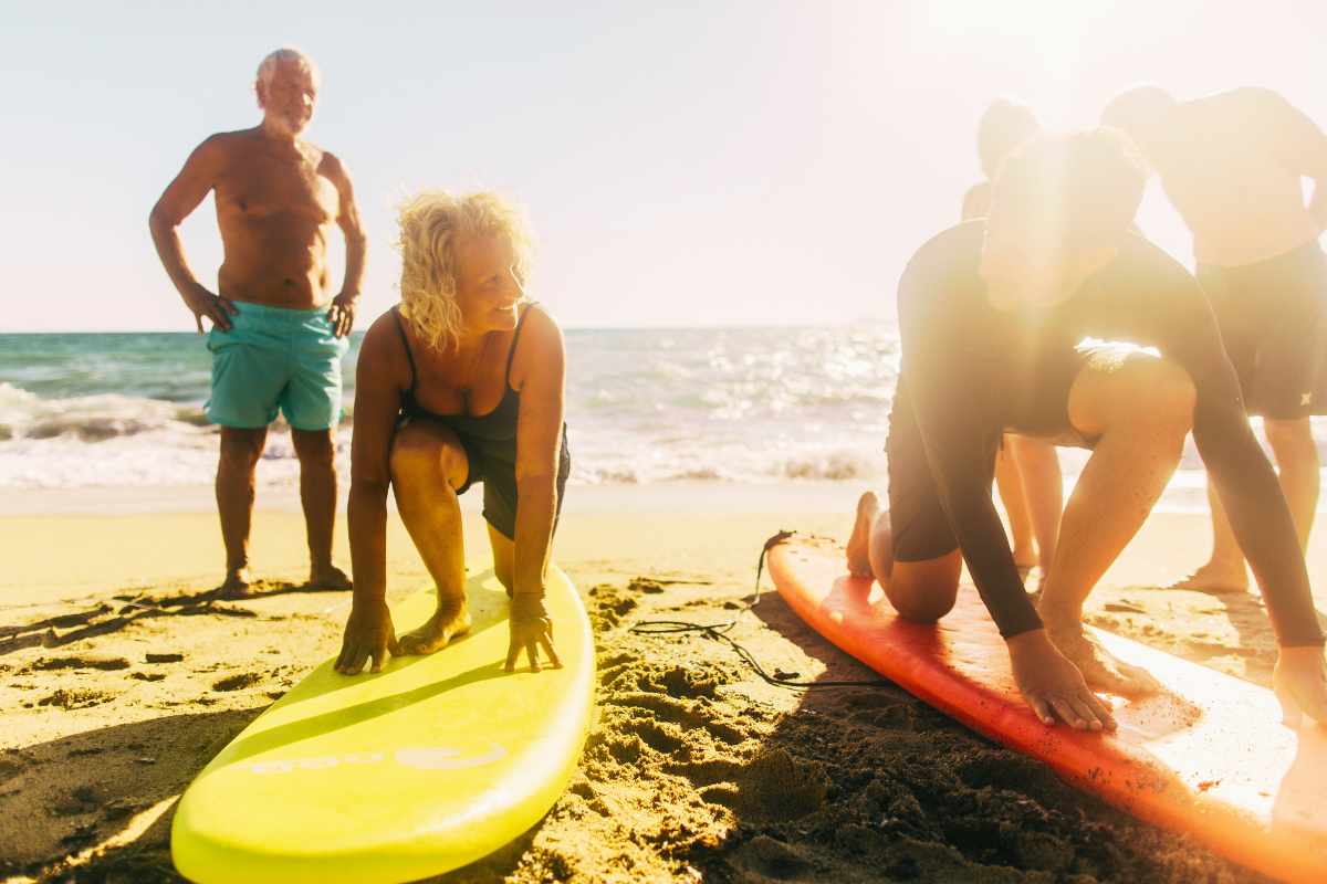 Seniors learning to surf