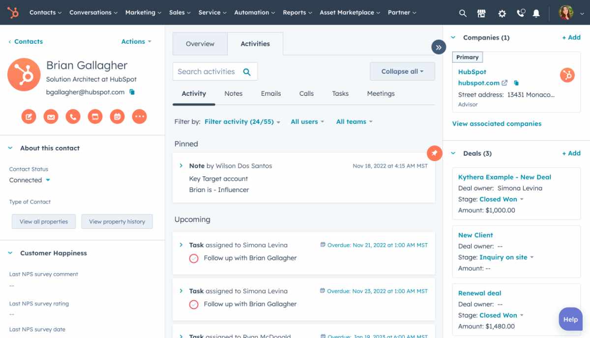 HubSpot contact organization list with HubSpot CRM