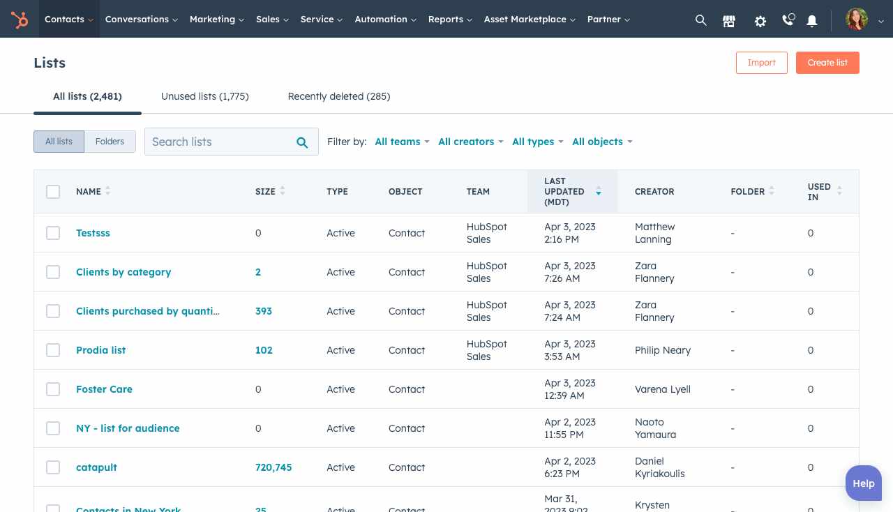 HubSpot contact organization list with HubSpot CRM