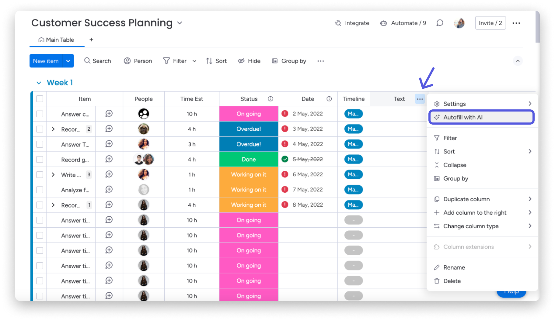 Integrating monday AI into customer success planning