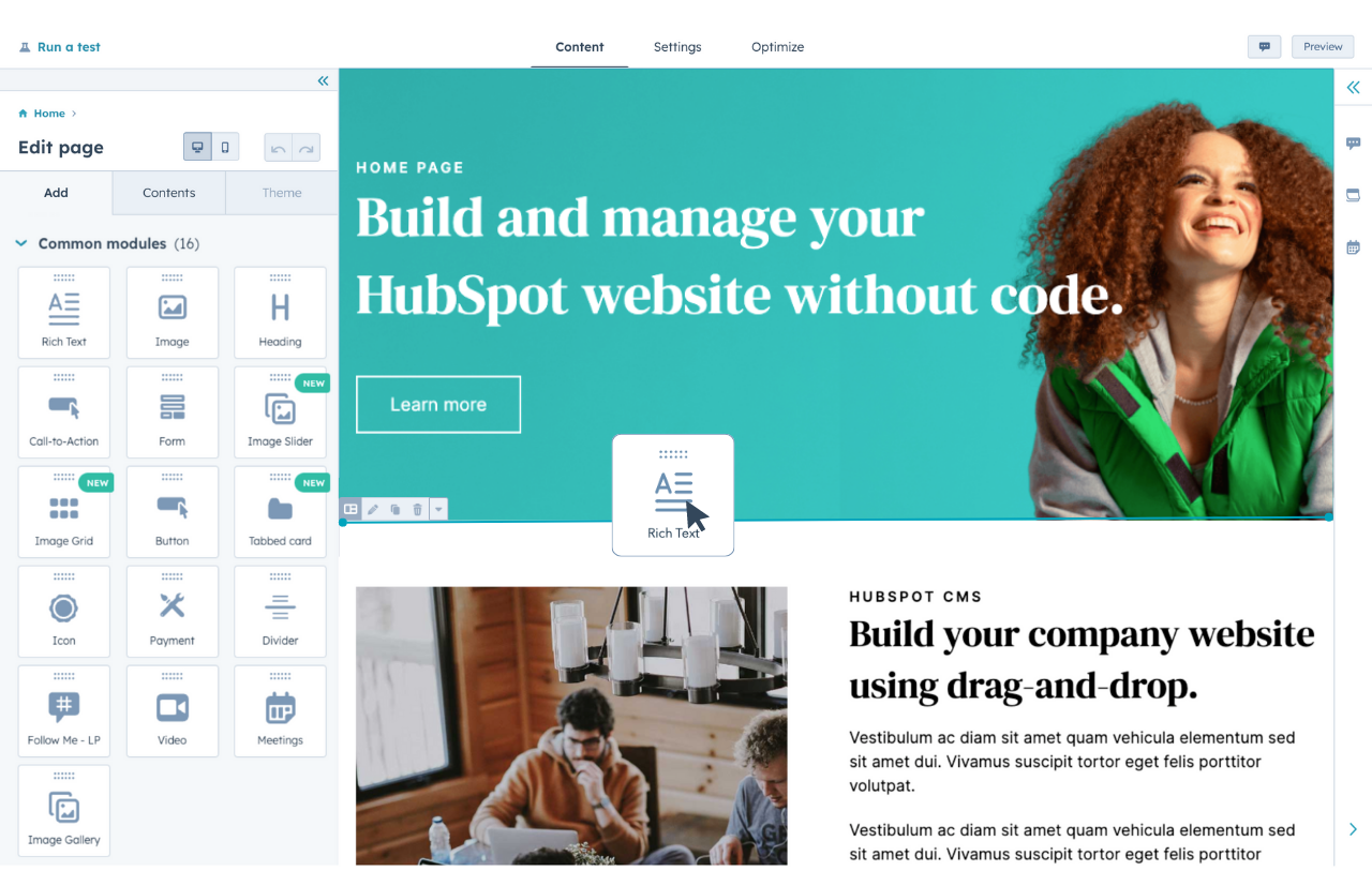Hubspot Content Hub Website Editor